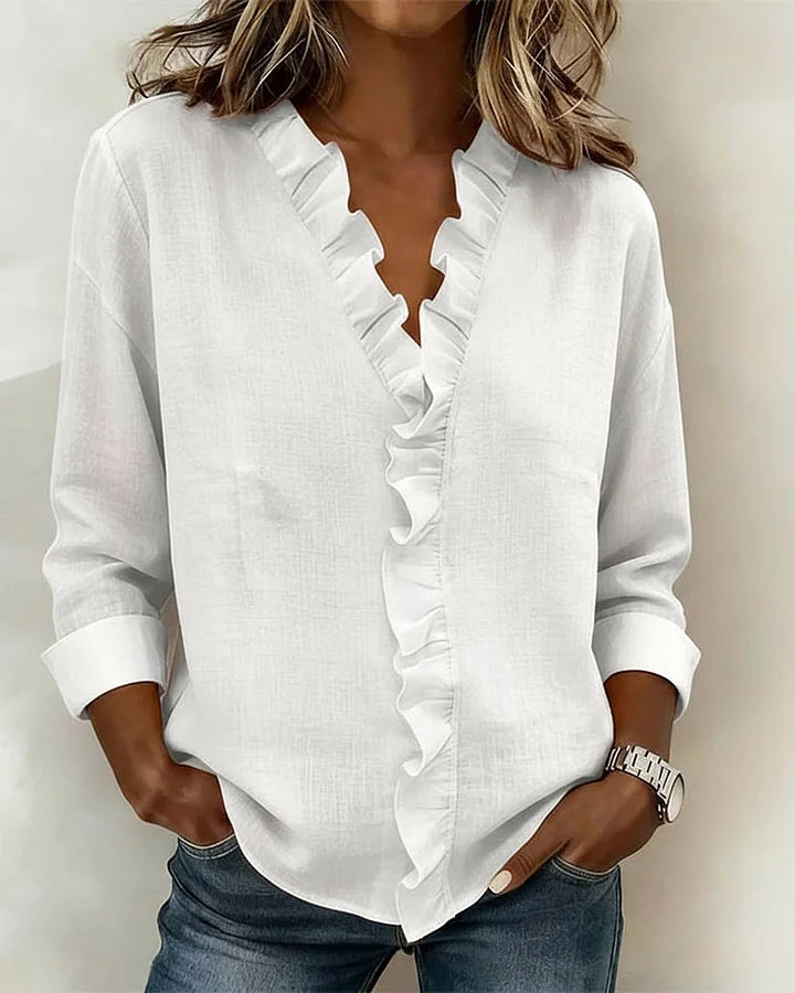 Indie | Bluse mit Rüschen und V-Ausschnitt