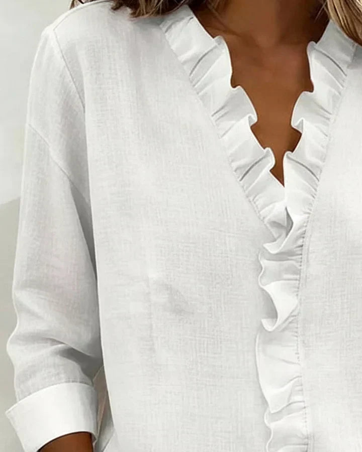 Indie | Bluse mit Rüschen und V-Ausschnitt