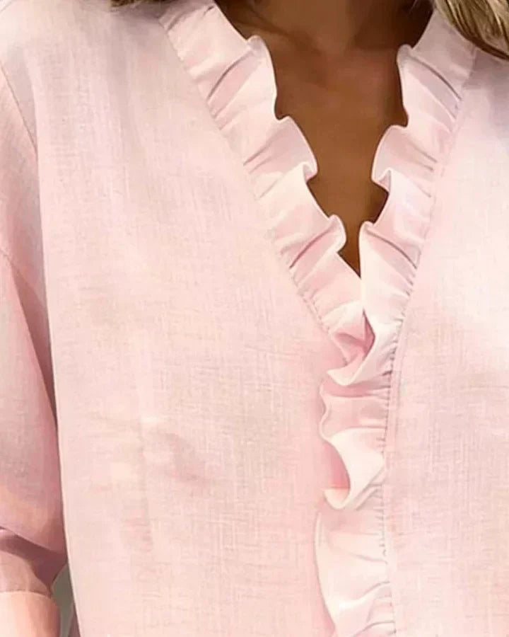 Indie | Bluse mit Rüschen und V-Ausschnitt