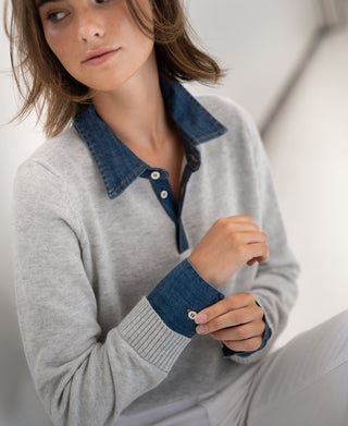 LA COLLEGE Hellgraue Pullover-Bluse