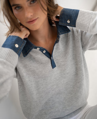 LA COLLEGE Hellgraue Pullover-Bluse