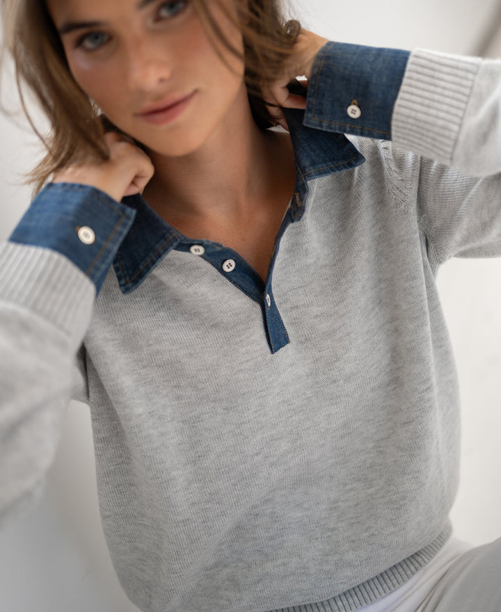 LA COLLEGE Hellgraue Pullover-Bluse