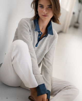 LA COLLEGE Hellgraue Pullover-Bluse