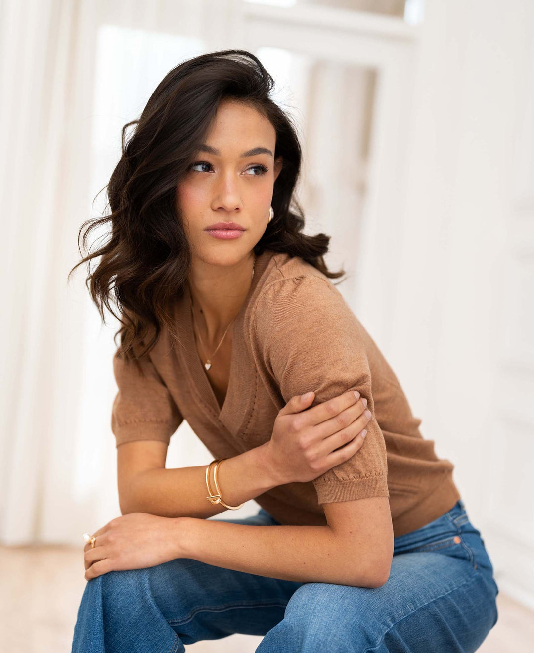 Chai Tea V-Neck Sweater by LA DIAZ