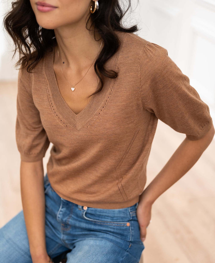 Chai Tea V-Neck Sweater by LA DIAZ