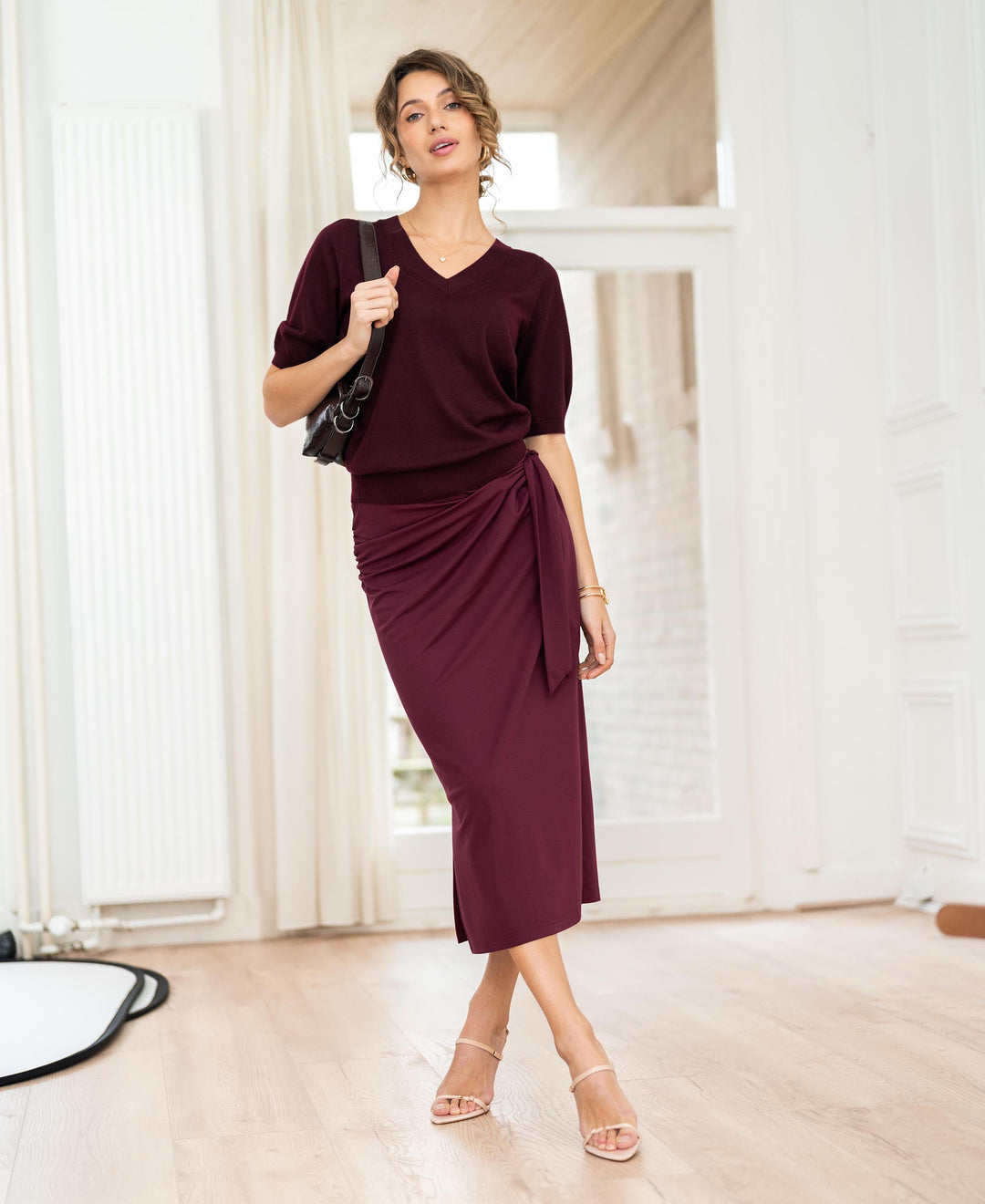 Bordeaux V-Neck Sweater by LA DIAZ