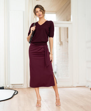 Bordeaux V-Neck Sweater by LA DIAZ