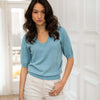 LA DIAZ V-Neck Sweater in Mist Blue