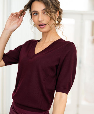 Bordeaux V-Neck Sweater by LA DIAZ