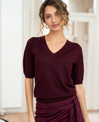Bordeaux V-Neck Sweater by LA DIAZ