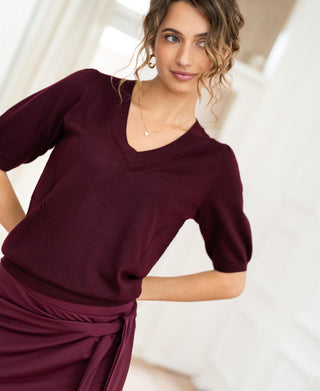 Bordeaux V-Neck Sweater by LA DIAZ