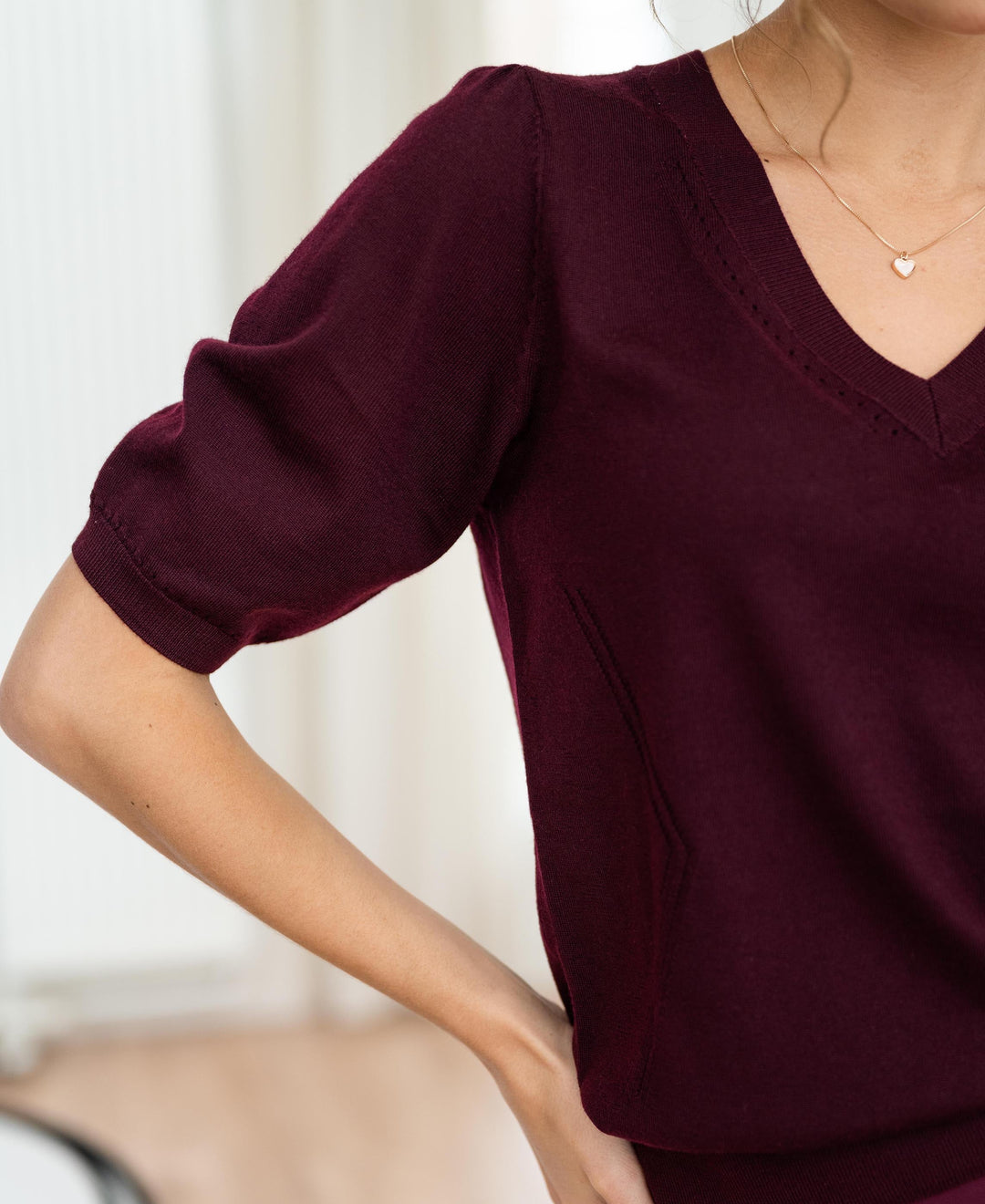 Bordeaux V-Neck Sweater by LA DIAZ