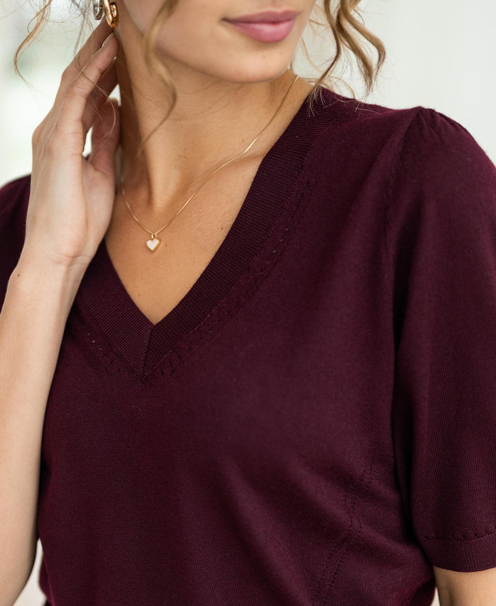 Bordeaux V-Neck Sweater by LA DIAZ