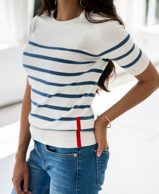 ESISA Breton Pullover in Ivory und Denimblau