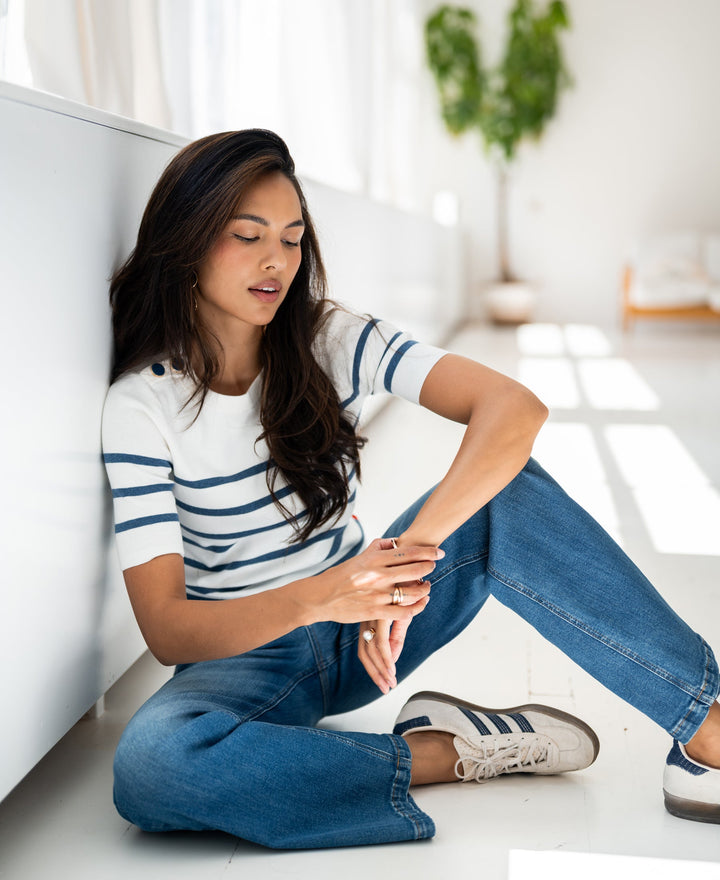 ESISA Breton Pullover in Ivory und Denimblau