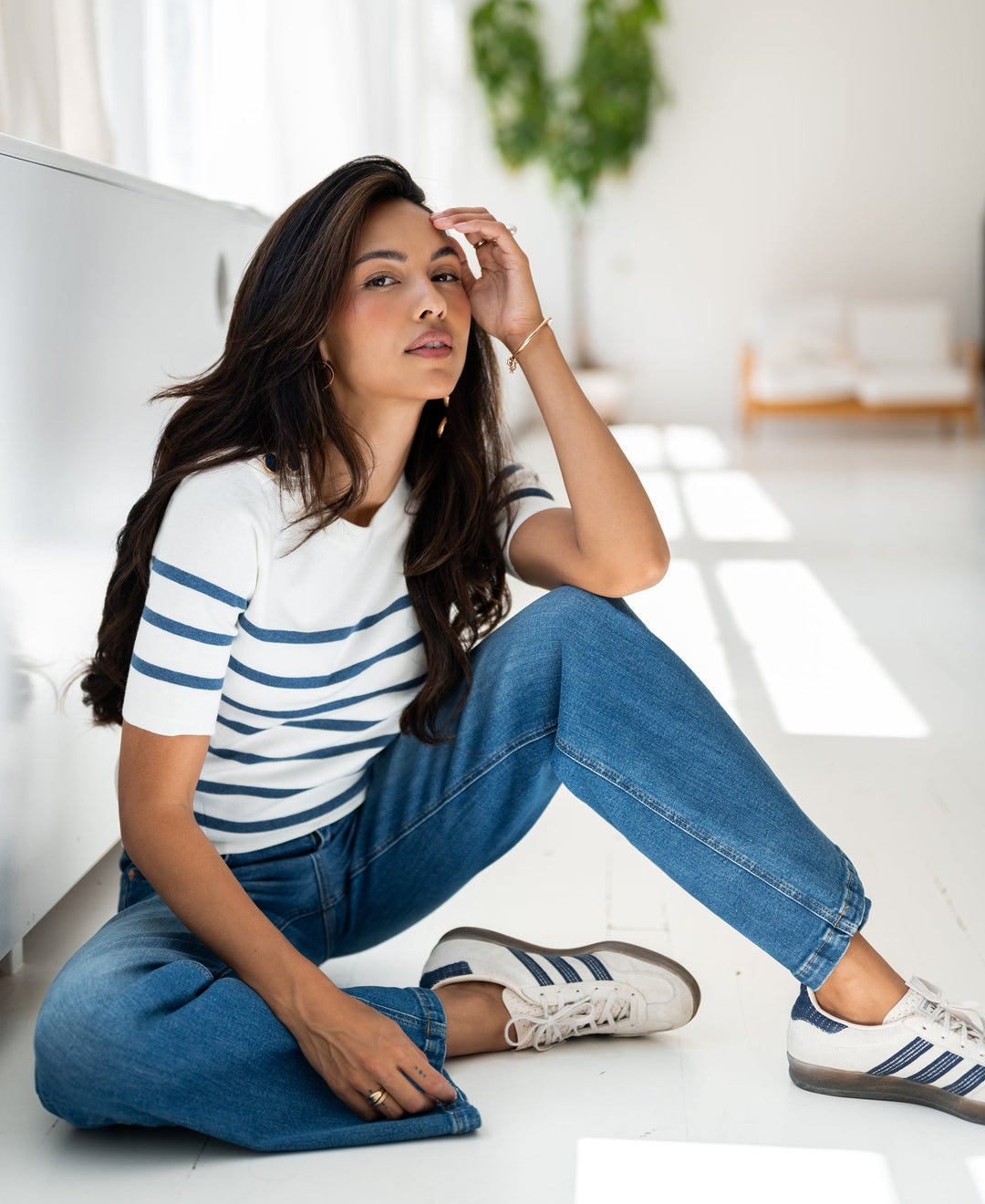 ESISA Breton Pullover in Ivory und Denimblau
