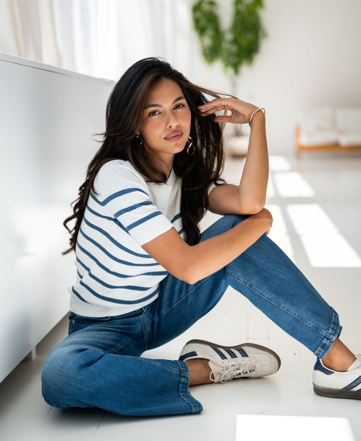 ESISA Breton Pullover in Ivory und Denimblau