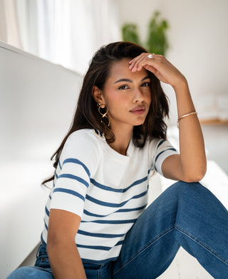 ESISA Breton Pullover in Ivory und Denimblau