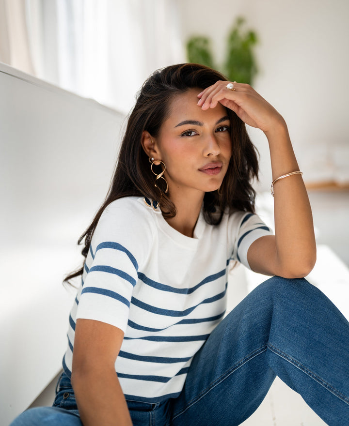 ESISA Breton Pullover in Ivory und Denimblau