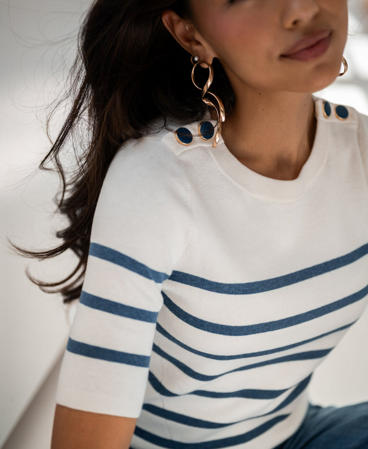 ESISA Breton Pullover in Ivory und Denimblau