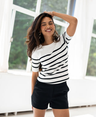 ESISA Ivory & Black Breton Sweater