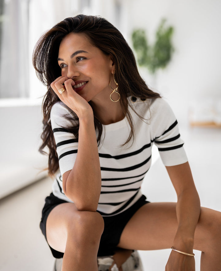 ESISA Ivory & Black Breton Sweater
