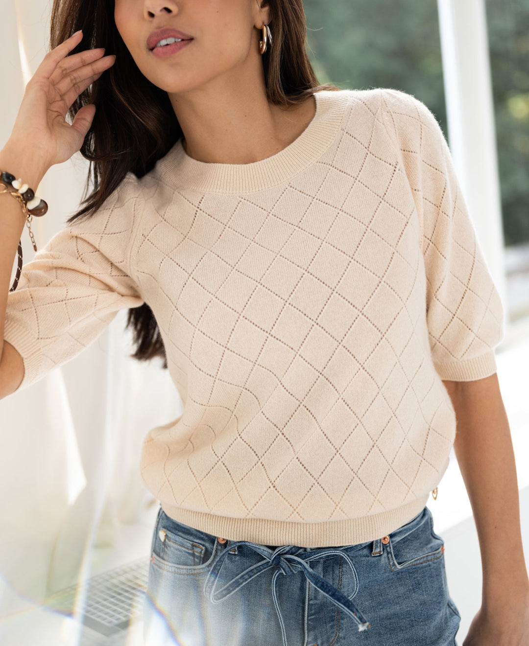 LE HARVARD Butter Argyle Merino Sweater