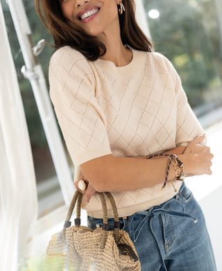 LE HARVARD Butter Argyle Merino Sweater