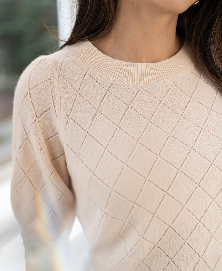 LE HARVARD Butter Argyle Merino Sweater