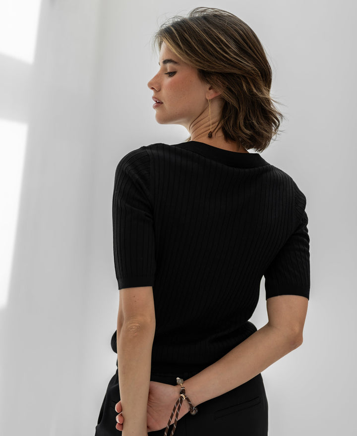 Schwarzes Tencel-Seiden-Polo LE JASMIN