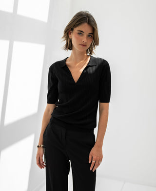 Schwarzes Tencel-Seiden-Polo LE JASMIN