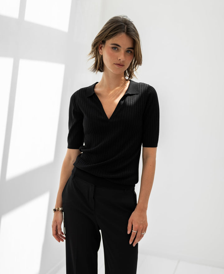Schwarzes Tencel-Seiden-Polo LE JASMIN