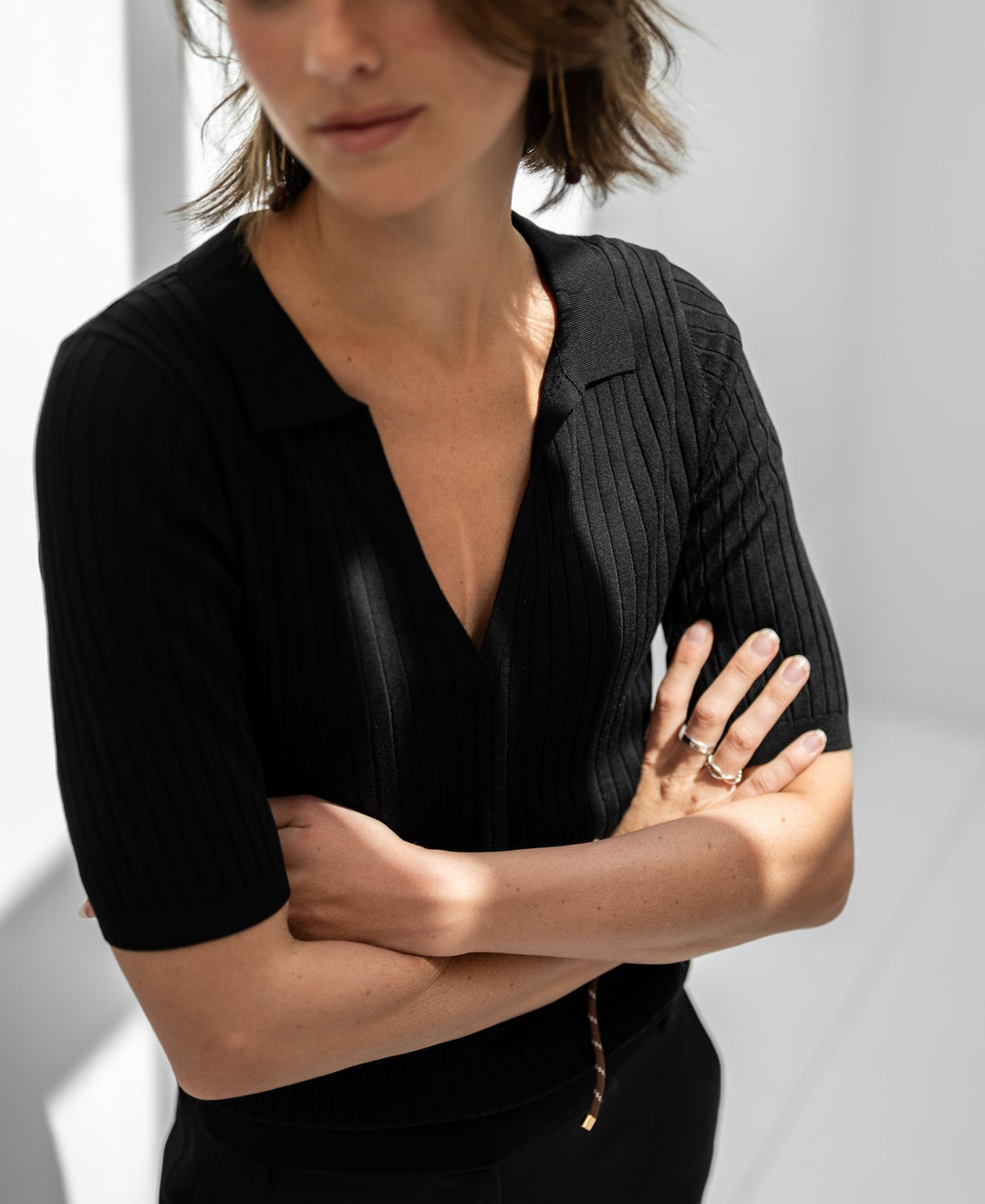 Schwarzes Tencel-Seiden-Polo LE JASMIN