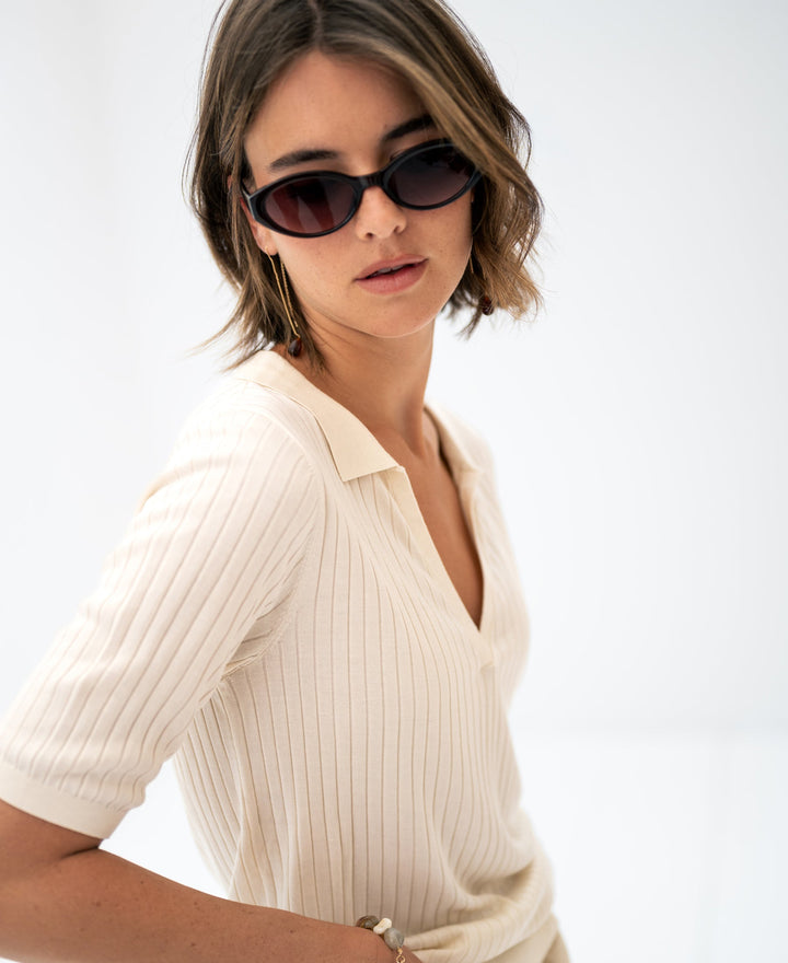 Haus Albrecht – Aurelia Tencel-Seiden-Poloshirt Creme