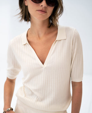 Haus Albrecht – Aurelia Tencel-Seiden-Poloshirt Creme