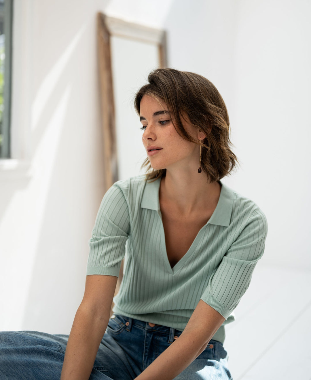 Tencel Silk Polo LE JASMIN in Misty Green