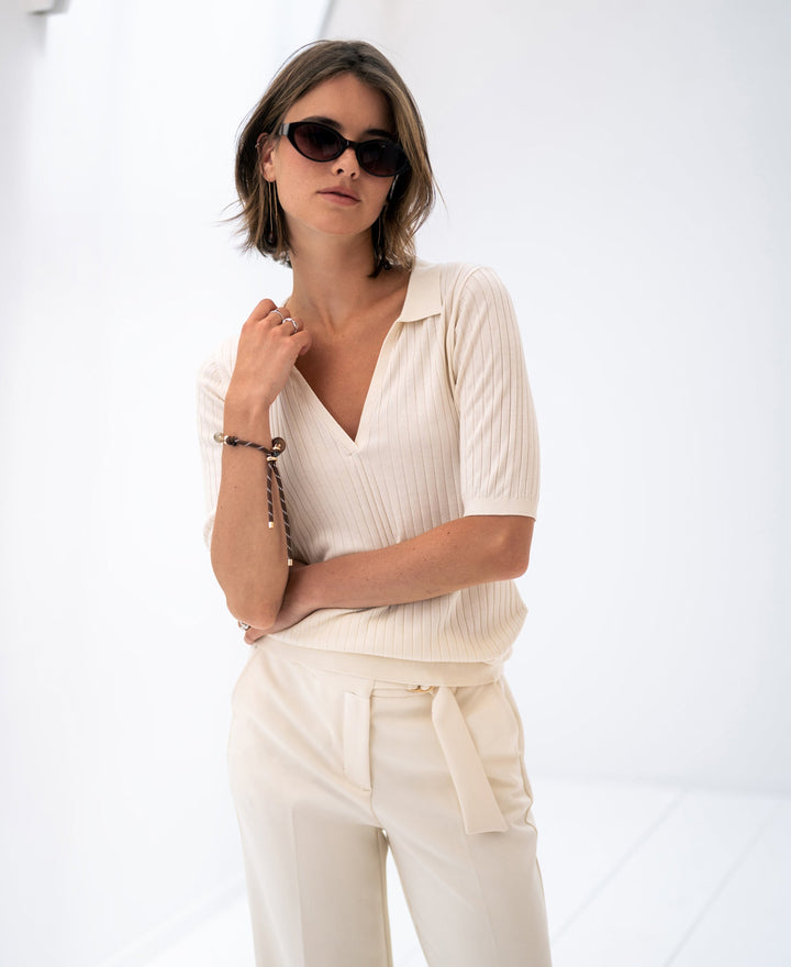 Haus Albrecht – Aurelia Tencel-Seiden-Poloshirt Creme