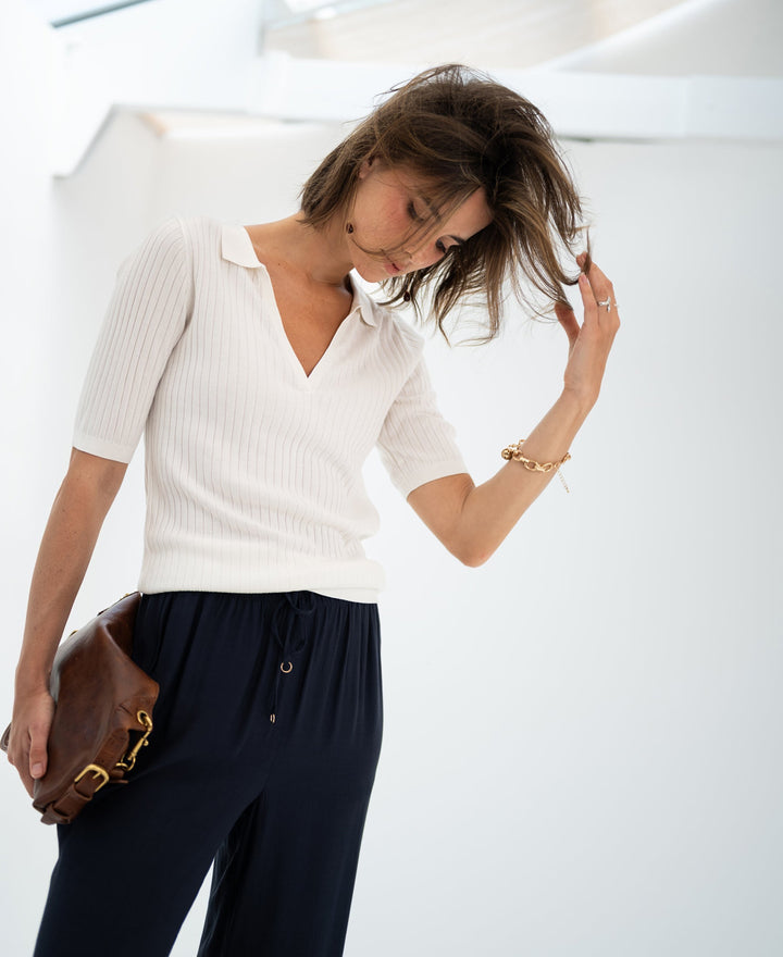 Tencel Silk Polo Shirt LE JASMIN White
