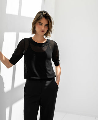 Schwarzer Mesh-Pullover LE NANCY mit Seidenanteil