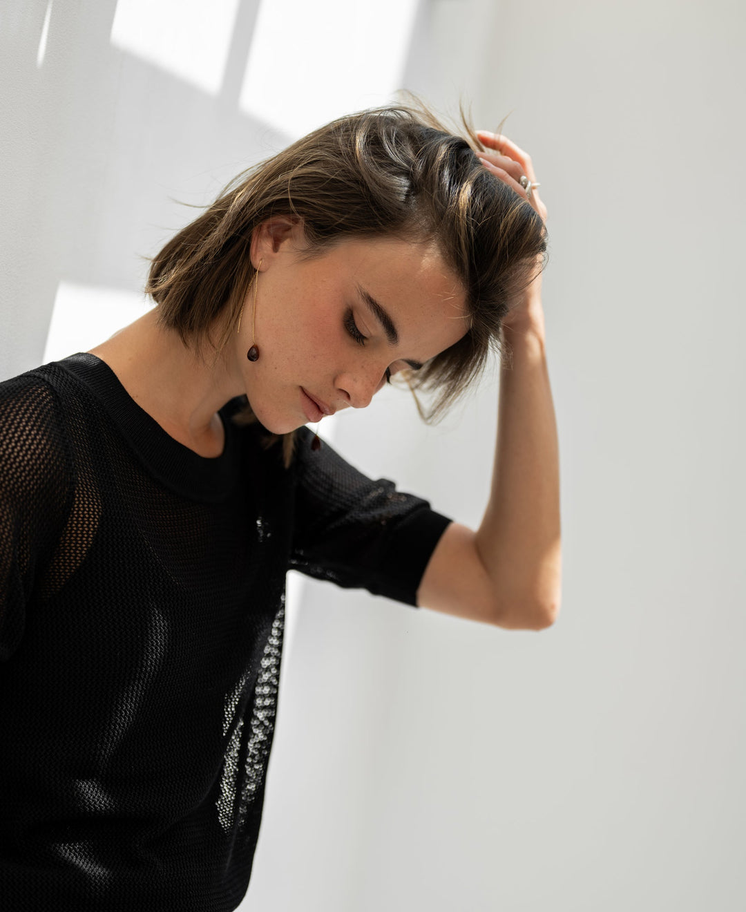 Schwarzer Mesh-Pullover LE NANCY mit Seidenanteil