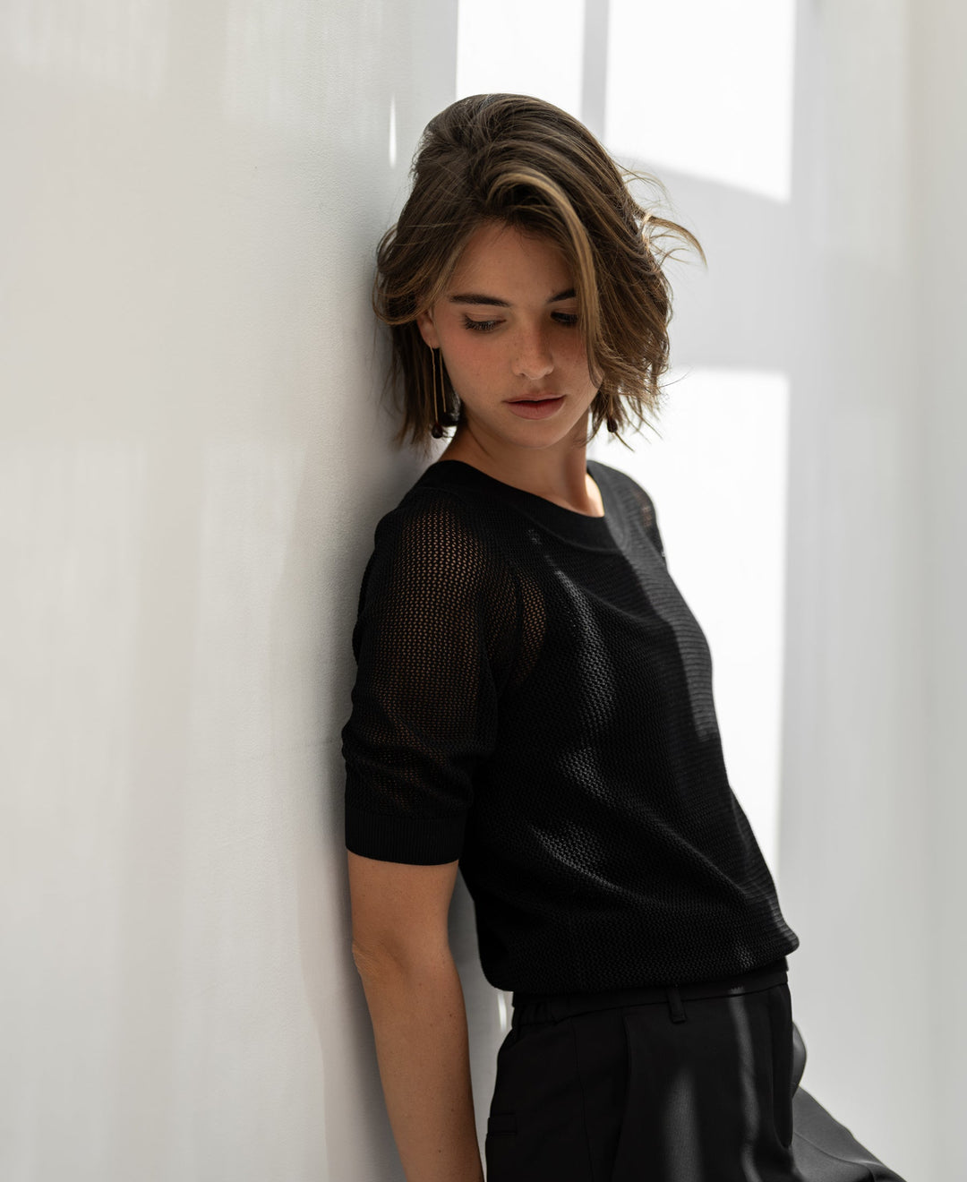 Schwarzer Mesh-Pullover LE NANCY mit Seidenanteil