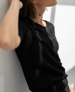 Schwarzer Mesh-Pullover LE NANCY mit Seidenanteil