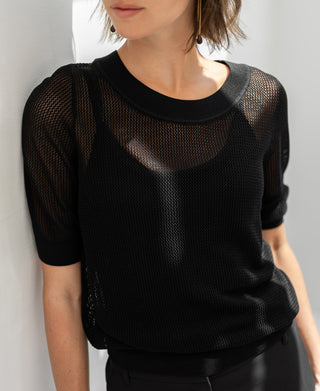 Schwarzer Mesh-Pullover LE NANCY mit Seidenanteil