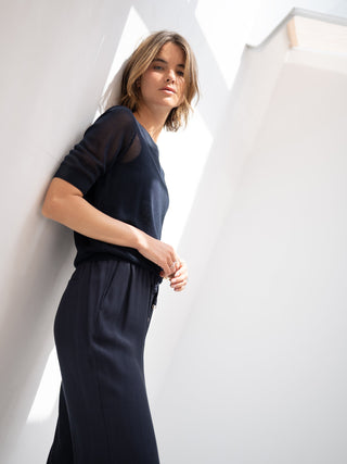 Dark Blue Silk-Blend Mesh Pullover LE NANCY