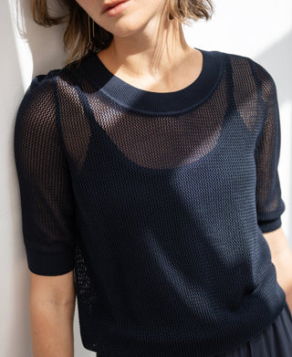 Dark Blue Silk-Blend Mesh Pullover LE NANCY