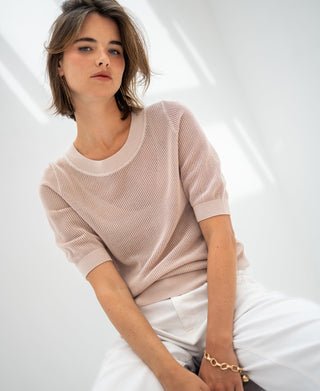LE NANCY Seiden-Mesh-Pullover in Licht Sand