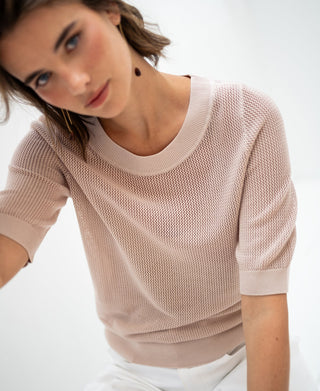 LE NANCY Seiden-Mesh-Pullover in Licht Sand