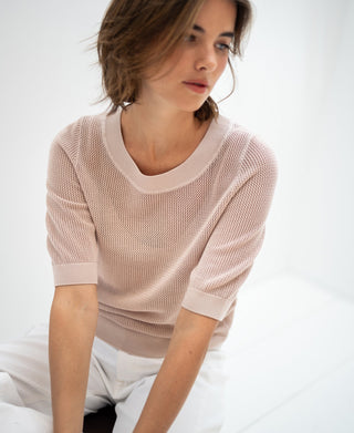 LE NANCY Seiden-Mesh-Pullover in Licht Sand
