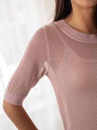 LE NANCY Dusty Pink Silk-Blend Mesh Pullover