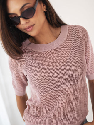 LE NANCY Seiden-Mesh-Pullover in Dusty Pink